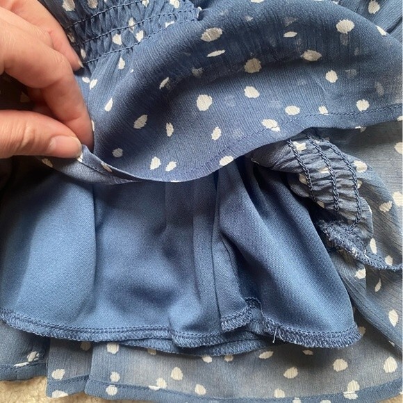 Mi Ami Blue and White Polka Dot Smocked Off-Shoulder Top - Picture 6 of 9